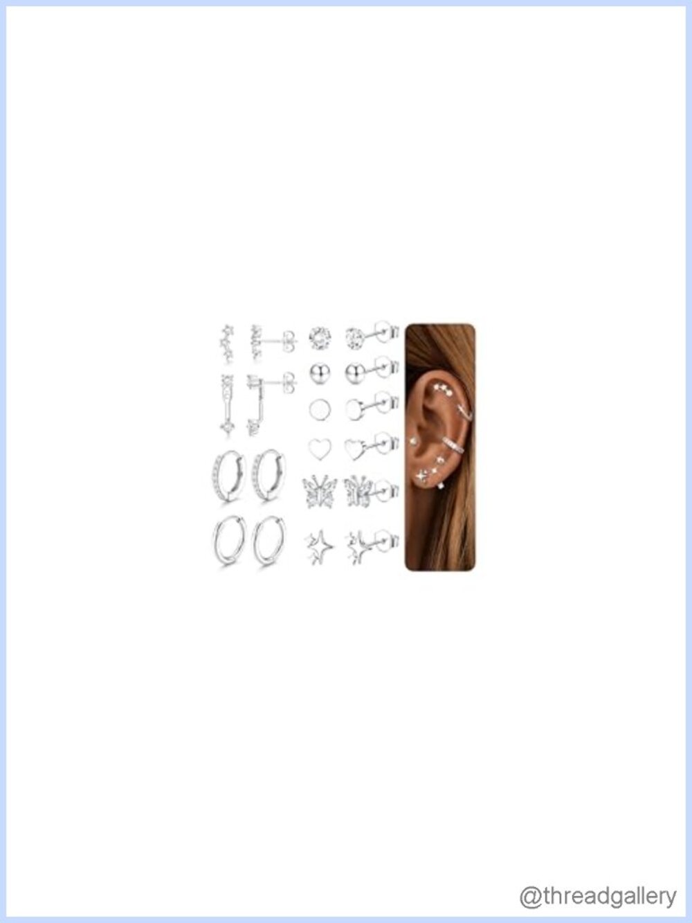 S925 Sterling Silver Post Stud Earring Set Cubic Zirconia 10 Pairs